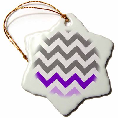 3dRose ORN_179808_1 Charcoal Grey Chevron with Purple Zig Zag Accent Gray Zigzag Pattern Snowflake Ornament, Porcelain, 3&quot;