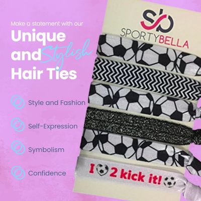 SportyBella Soccer Hair Accessories - No Crease Elastic Hair Ties, Ideal Gift for Girls Soccer Players (6pcs)
