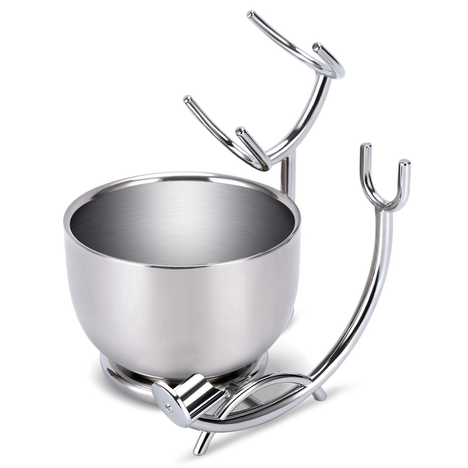 PerPro Shaving Stand and Double Stainless Steel Design Shave Soap Bowl - Forms Thick and Foamy Lather Quickly,Unbreakable and Rust Resistant for Smooth Wet Shaving