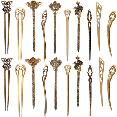 20 Pieces Hair Sticks Vintage Bronze Hair Chopsticks Chinese Hair Pins Antique Decorative Hair Forks for Women Hair Accessory, 10 Styles (Exquisite Style Set)