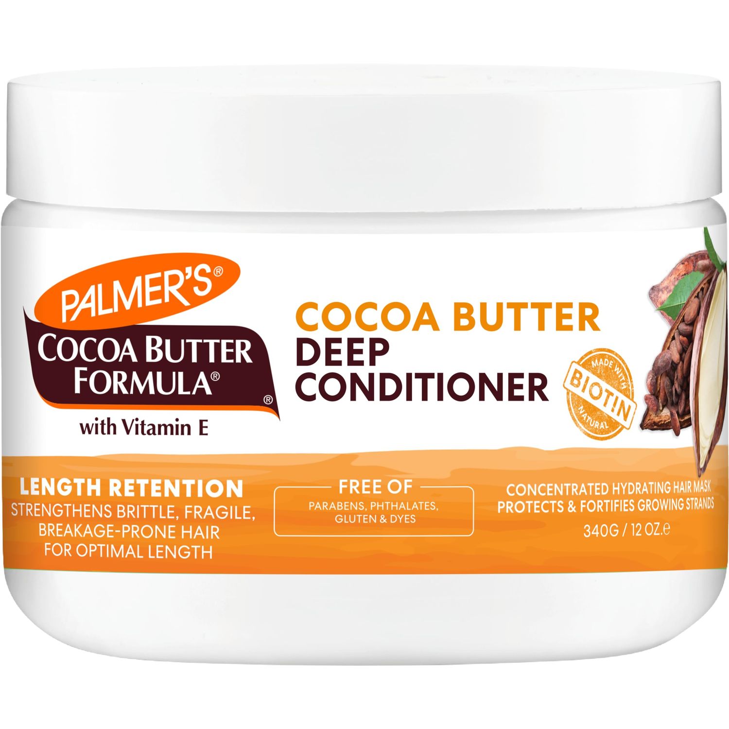Palmer's Cocoa Butter &amp; Biotin Length Retention Deep Conditioner, Strengthen, Nourish and Restore Elasticity and Shine, Suitable for All Curly Hair Patterns 12 Ounce