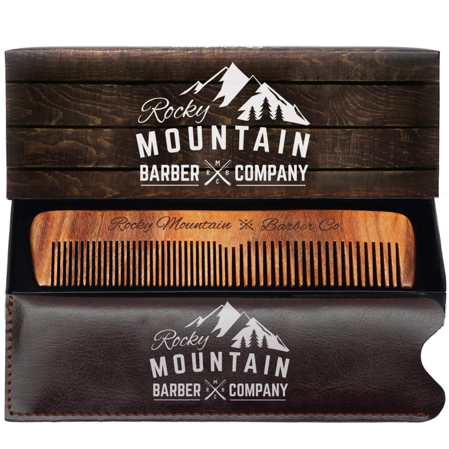 Hair Comb - Wood with Anti-Static &amp; No Snag with Fine and Medium Tooth for Head Hair, Beard, Mustache with Premium Carrying Pouch in Design in Gift Box