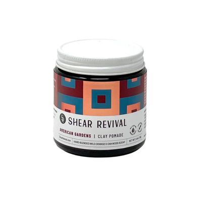 Shear Revival American Gardens Clay Pomade | Matte Paste Professional Hair Styling Wax Strong Hold Molding Sculpting Aloe Based Formula Fullness &amp; Texture Slick Back Look Wild Orange &amp; Oakmoss 3.4oz