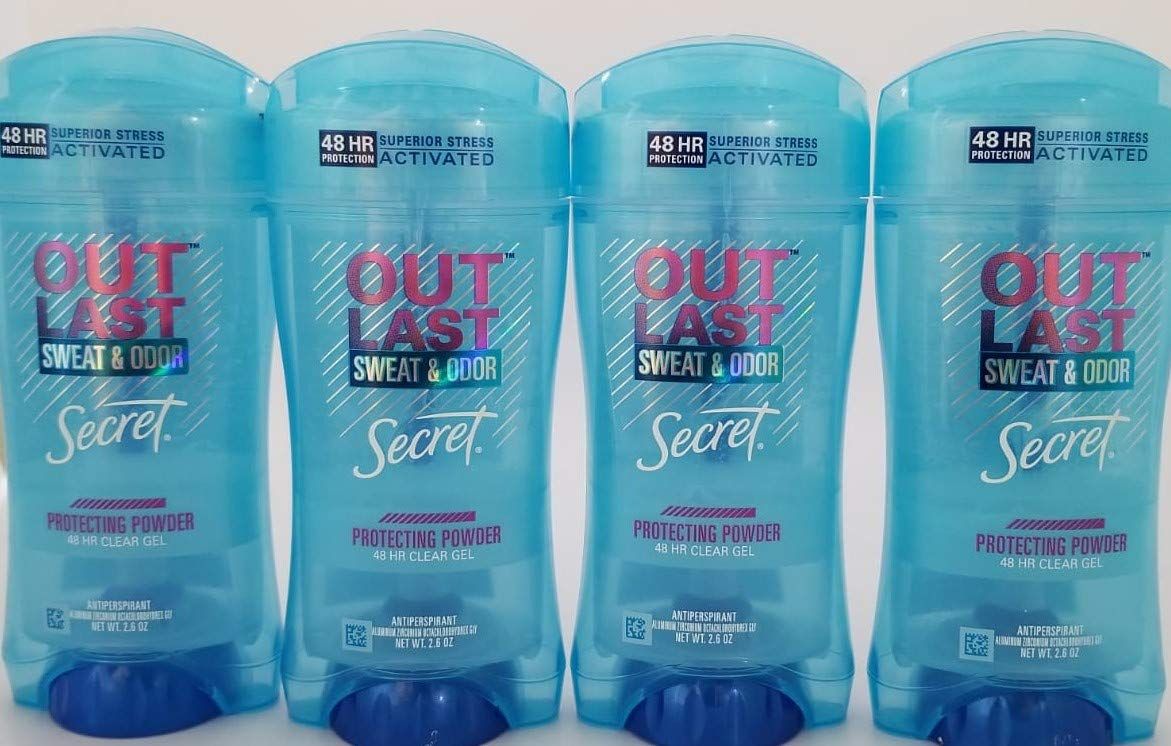 Secret Outlast Protecting Powder Scent Women&#39;s Clear Gel Antiperspirant &amp; Deodorant, 2.6 Ounce (4 Pack)