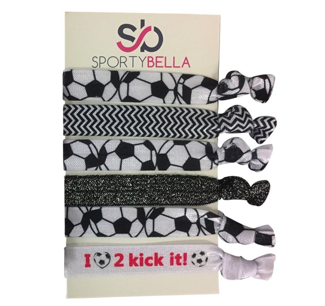 SportyBella Soccer Hair Accessories - No Crease Elastic Hair Ties, Ideal Gift for Girls Soccer Players (6pcs)