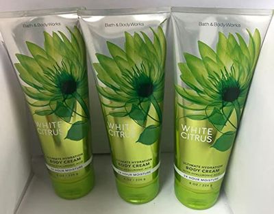 Lot of 3 Bath &amp; Body Works WHITE CITRUS 24 Hour Moisture Ultra Shea Body Cream 8 oz / 226 g