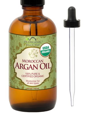 US Organic Moroccan Argan Oil, Cold-Pressed Virgin, USDA Certified, 100% Pure, Unrefined, for Hair, Skin, Nail &amp; Cuticle Care, in Amber Glass Bottle, Sourced from Morocco (4 oz (Large))