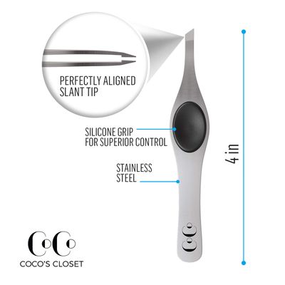 Precision Tweezers for Women Facial Hair - Stainless Steel Tweezers for Women and Men - Ideal for Eyebrow Shaping and Hair Removal - Slanted Tips, Durable and Ergonomic Grip Design