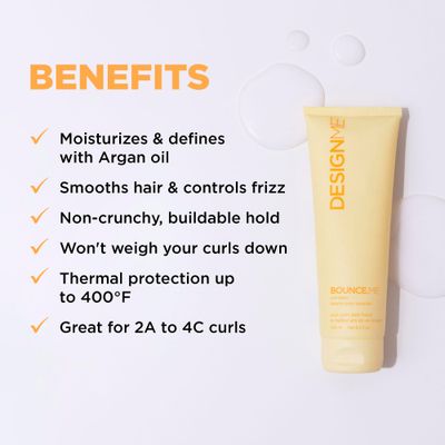 BOUNCE.ME Curl Balm by DESIGNME | Curl Cream for Curly Hair with Nourishing Argan Oil | Wave, Coil, and Curl Defining Cream | Sulfate Free and Paraben Free Curling Cream for Curly Hair, (8.5 Fl Oz)