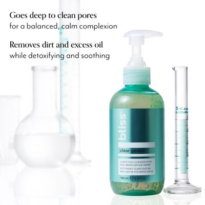 Bliss Clear Genius Clarifying Gel Cleanser - 6.4 Fl Oz - Salicylic Acid BHA to Purify Pores, Remove Excess Oil & Dirt - Non-Drying, Vegan & Cruelty-Free - Tea Tree Scent - Suitable For All Skin Types