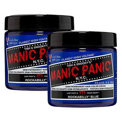 MANIC PANIC Rockabilly Blue Hair Dye - Classic High Voltage - (2PK) Semi Permanent Hair Color - True Neutral Blue - For Dark &amp; Light Hair - Vegan, PPD &amp; Ammonia Free - For Coloring Hair on Men &amp; Women