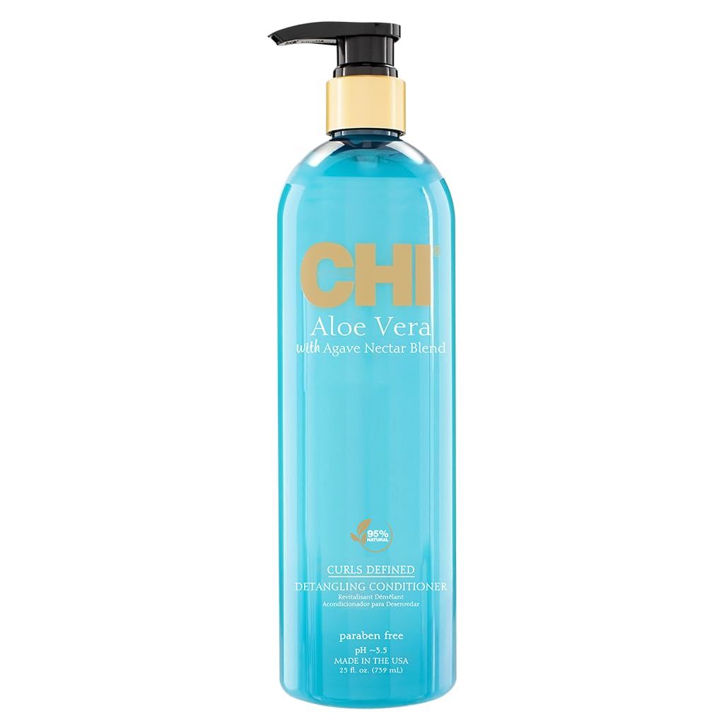 CHI Aloe Vera Detangling Conditioner, Deep Conditioning Treatment For Waves, Curls, &amp; Coils, Sulfate, Paraben, &amp; Cruelty-Free, 25 Oz