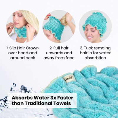 Lindo Hair Crown - Fast-Drying Hair Towel, Absorbs Water 3X Faster, Ultra Soft Microfiber, One Size Fits Most (Mint)