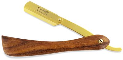 Common Wealth Pure Wood Handle Gold Straight Edge Classic Folding Barber Shaving Razor Vintage Style With Wooden Case Display Box (Gold)