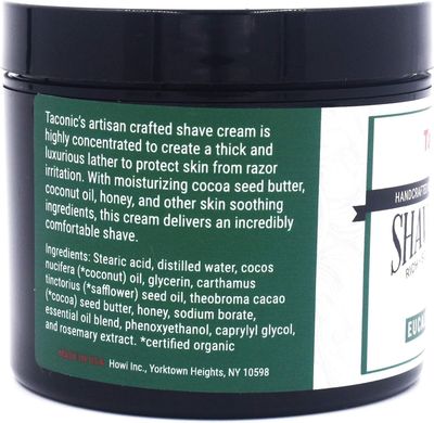 Taconic Shave, All Natural Shave Cream - Highly-Concentrated, Shaving Cream for Men and Women - 4 oz. Moisturizing Shaving Cream Tub with Skin Soothing Ingredients - Cooling Eucalyptus &amp; Mint