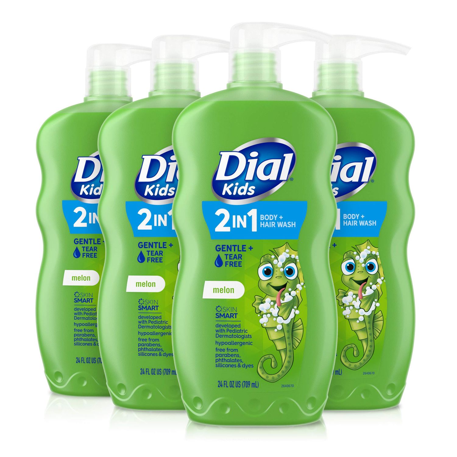 Dial Kids 2-in-1 Body+Hair Wash, Melon, 24 fl oz (Pack of 4)