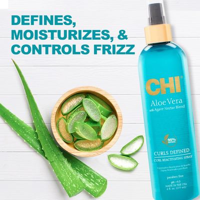 CHI Aloe Vera Curl Reactivating Spray, Enhances Waves, Curls, &amp; Coils, Provides Intense Hydration, Sulfate, Paraben &amp; Gluten Free, 6 Oz
