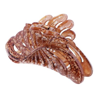 5 inch Large Jaw Clip Hair Claw with Leaf Design - Speckled Brown