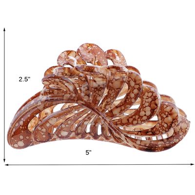 5 inch Large Jaw Clip Hair Claw with Leaf Design - Speckled Brown