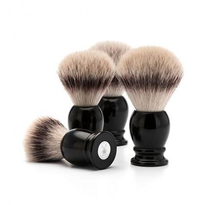 MHLE Classic Black Medium Silvertip Fiber Shaving Brush - Synthetic Luxury Shave Brush for Men, Rich Lather