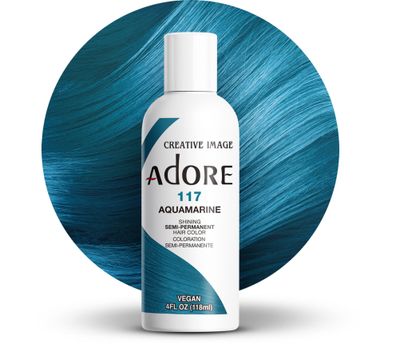 Adore Semi Permanent Hair Color - Vegan and Cruelty-Free Blue Hair Dye - 4 Fl Oz - 117 Aquamarine (Pack of 1)