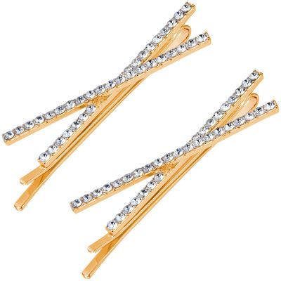 OBTANIM 2 Pcs X Shaped Crystal Hair Pins Cute Metal Shiny Hair Clip Rhinestone Bobby Pin Sparkly Barrette for Women Girls Styling Accessories (Gold)
