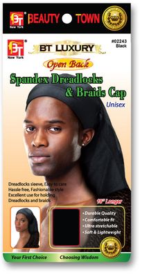 Beauty Town Open Back Luxury Spandex Dreadlocks &amp; Braids Cap #02243 Black