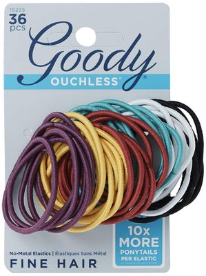 Goody Ouchless Elastic Hair Ties - 36 Ct, Brooke (Assorted), 2MM Rubber Bands for Hair, Pain-Free Hair Accessories for Women & Men, Made for Long-Lasting Braids, Ponytails & More, For Fine Hair