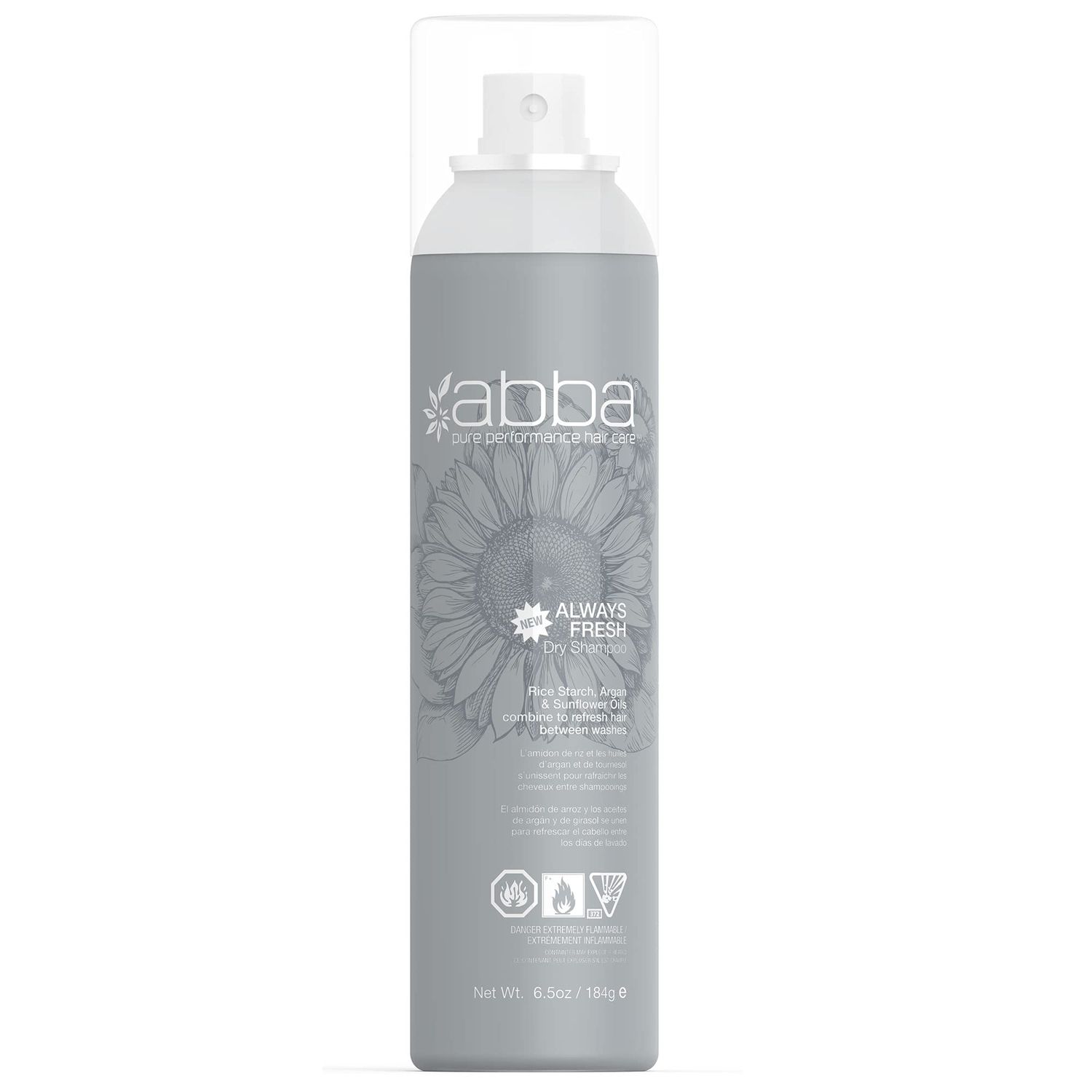 ABBA - Pure Specialty Always Fresh Dry Shampoo - Rice Starch, Agran &amp; Sunflower Oils, 6.5 fl oz