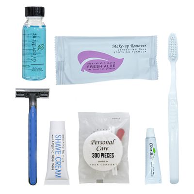 Personal Care Travel Toiletries | 1-Shoppe Amenities Kit | Travel Shaving Set, Toothbrush &amp; Paste, Mouthwash, Makeup Wipes, Swabs, Nail File &amp; Sewing Kit | 300 Pieces