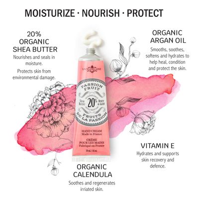 La Chatelaine 20% Shea Butter Hand Cream Travel Size, Organic Argan Oil, Moisturizing, Nourishing, Repairing, Extra-Rich Hand Lotion, Made in France, Paraben Free, 1 oz / 30ml (Passion Fruit)