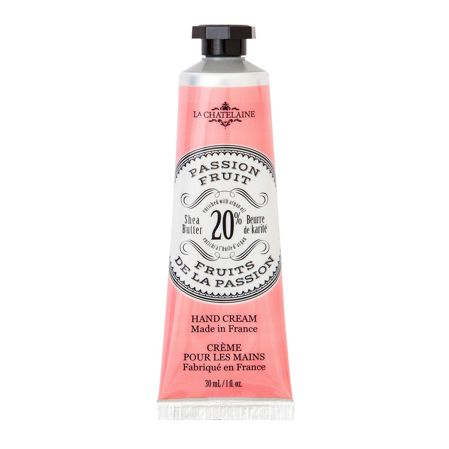 La Chatelaine 20% Shea Butter Hand Cream Travel Size, Organic Argan Oil, Moisturizing, Nourishing, Repairing, Extra-Rich Hand Lotion, Made in France, Paraben Free, 1 oz / 30ml (Passion Fruit)
