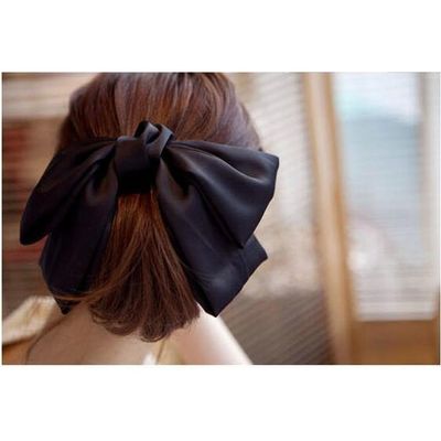 Black 7&quot; Big Hair Satin Bow Hair Clips Gossip girl style bowknot Hair Claw
