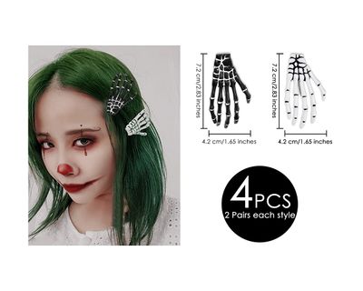 DS. DISTINCTIVE STYLE 2 Pairs Korean Style Gothic Skeleton Hands Bone Hair Clips - Fashion Punk Rock Devil Claw Alligator Barrettes Women Girls Hair Accessories (Black and White)