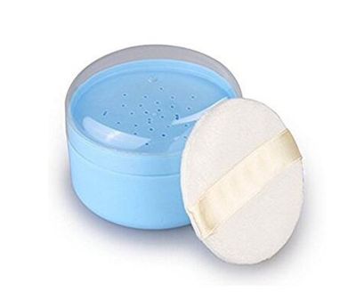 ericotry 3.5&#39;&#39; Powder Puff Kit Container Dispensor Case with Sifter Portable Empty Plastic Makeup Comestic Case Containers Jars for Home and Travel Blue