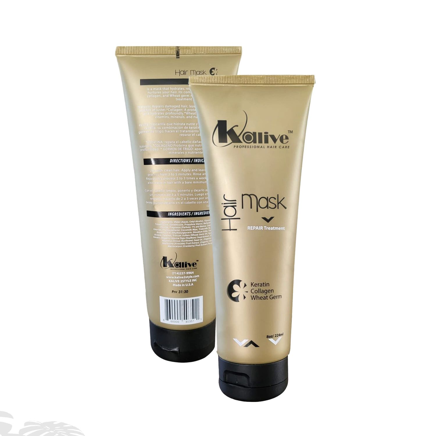 KALIVE Hair Mask for Deep Hydration &amp; Repair - 8 oz. Keratin, Collagen &amp; Wheat Germ - Hair Care Products for Dry, Damaged Hair.