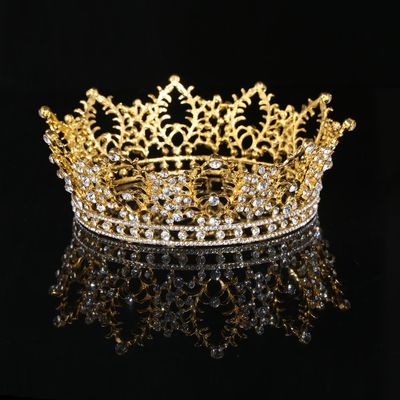 FRCOLOR Jeweled Baroque Queen Gold Princess Crown Vintage Crystal Diamond Wedding Crowns and Tiaras Costume Party Hair Accessories for Women