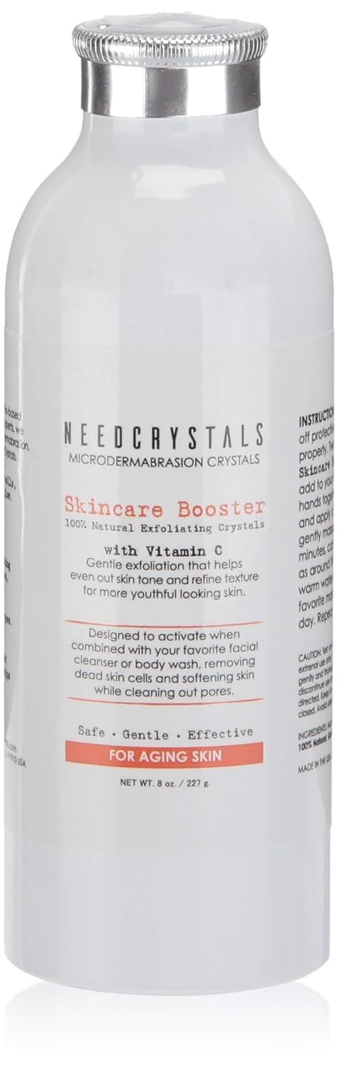 NeedCrystals Microdermabrasion Crystals, DIY Face Scrub with Vitamin C. Natural Facial Exfoliator for Dull or Dry Skin Improves Wrinkles, Anti-Aging, Skin Texture &amp; Brightening. 8 oz