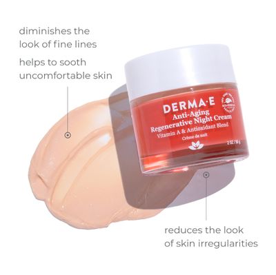 Derma E Anti-Aging Regenerative Night Cream - Firming Astaxanthin Moisturizer For Face - Lightweight Overnight Anti-Wrinkle Cream With Jojoba Oil And Vitamin E, 2 oz