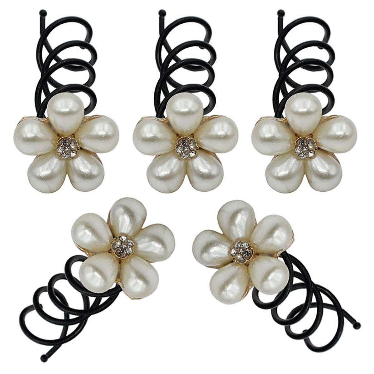 5PCS Imitation Pearl Spiral Twist Screw Hair Pins Rhinestone Flower Hair Clips Spiral Bobby Pins Hair Bun Styling Tool Hair Accessories for Women Lady (A#)