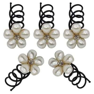 5PCS Imitation Pearl Spiral Twist Screw Hair Pins Rhinestone Flower Hair Clips Spiral Bobby Pins Hair Bun Styling Tool Hair Accessories for Women Lady (A#)