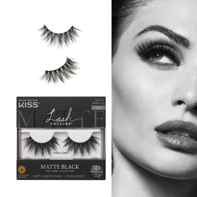 KISS Lash Couture False Eyelashes, Matte Black Faux Mink Collection, 3D Volume Lash, Soft &amp; Matte Finish, Style &#39;Matte Satin&#39;, 1 Pair Fake Eyelashes