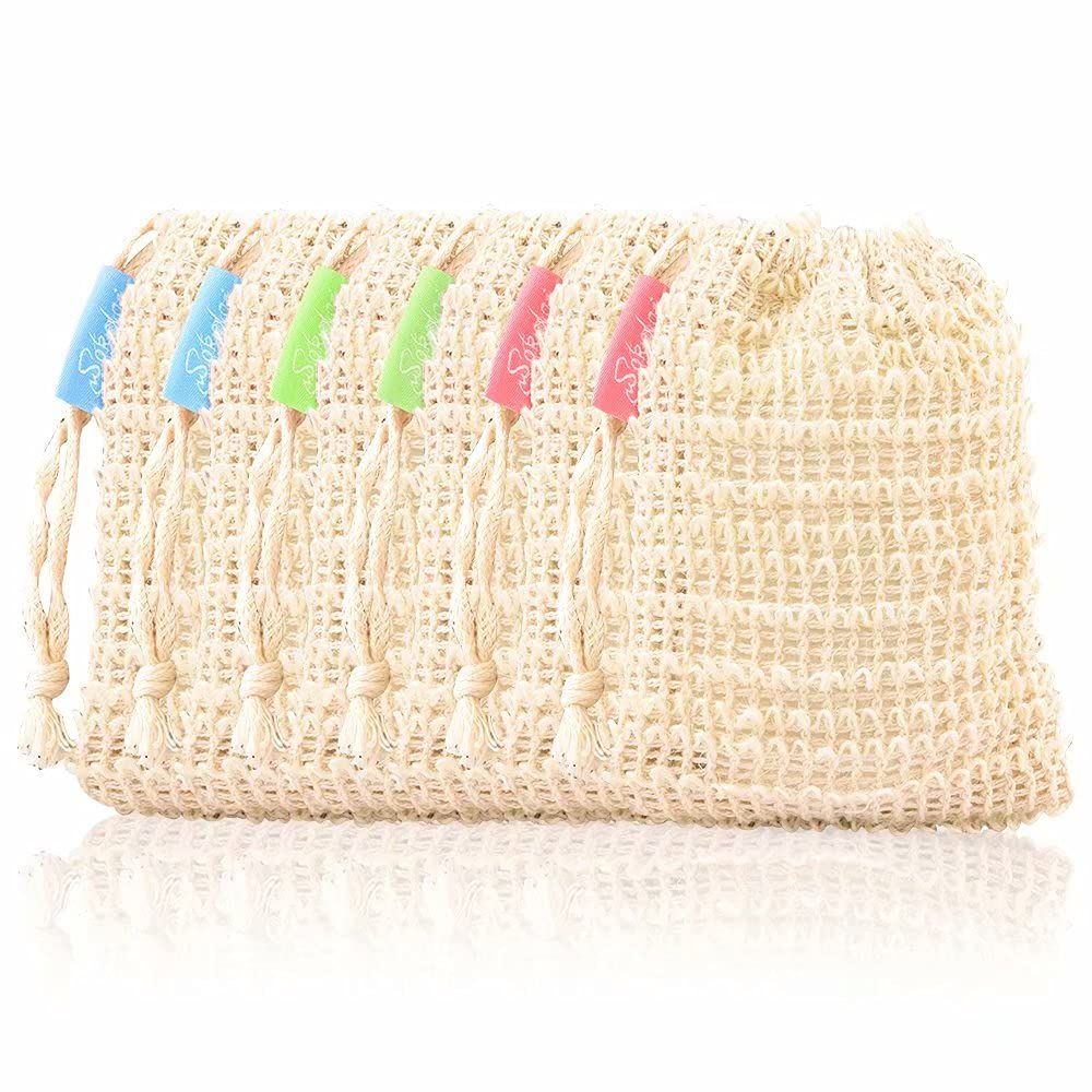 Bar Soap Saver Bags 6 Pieces, Shampoo &amp; Conditioner Bar Holder for Preserve Soap Bars, Natural Sisal Soap Pouch for Exfoliating Body Scrubber, Travel Mesh Soap Pocket Soap Sack Use in Shower Bath