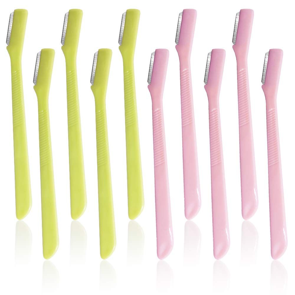 10 Pack Eyebrow Razor [Extra Precision] Facial Hair Remover, SourceTon Pink and Green, Exfoliating Tool - Smooth Facial Shave with Precision Cover for Men &amp; Women