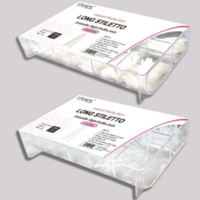 VIVACE 2PACK Natural/Clear Long Stiletto 500 Artificial Fake Gel Nail Tips (Total 1000Tips) 10Sizes For Nail Salon Nail Shop (28510/28512) (Long Stiletto)