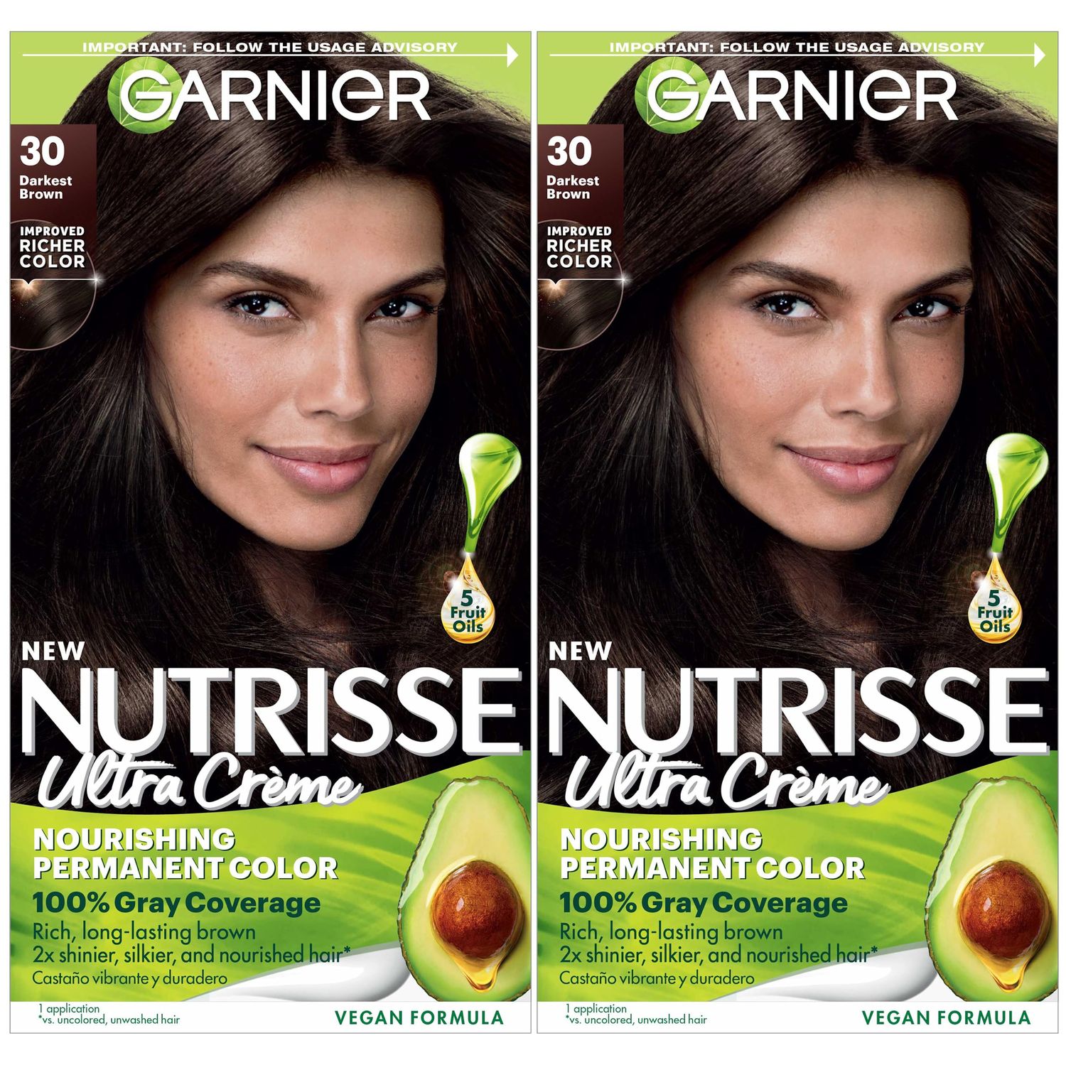 Garnier Hair Color Nutrisse Nourishing Creme, 30 Darkest Brown (Sweet Cola) Permanent Hair Dye, 2 Count (Packaging May Vary)