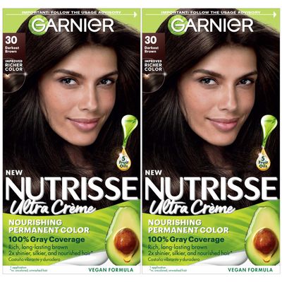 Garnier Hair Color Nutrisse Nourishing Creme, 30 Darkest Brown (Sweet Cola) Permanent Hair Dye, 2 Count (Packaging May Vary)