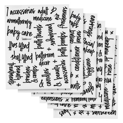 Talented Kitchen 192 Preprinted Bathroom Labels for Containers - Black Script Stickers for Organizer Bins, Bath, Beauty Canisters, and Makeup Storage Organization (Water Resistant)