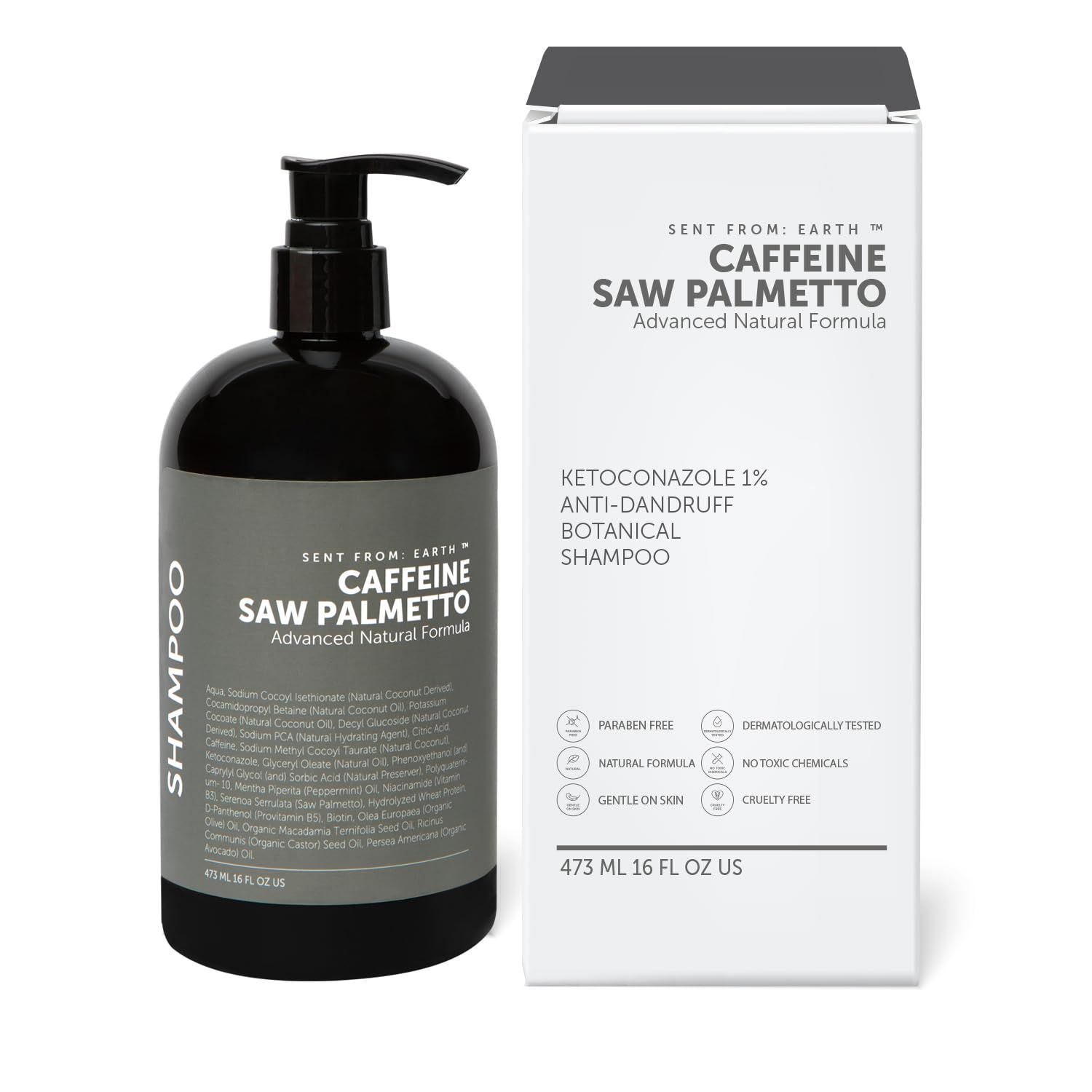 Sent From Earth Caffeine &amp; Saw Palmetto Ketoconazole Biotin dandruff Treatment: Antifungal for Psoriasis, Folliculitis, Dermatitis, Dry Itchy Scalp Vegan Advanced Natural Formula Peppermint Shampoo
