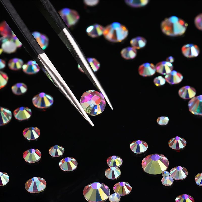 1728 Pieces Crystals Nail Art Rhinestones Round Beads Flatback Glass Charms Gems Stones and 2 Pieces Tweezers with Storage Organizer Box, SS3 6 10 12 16 20, 288 Pieces Each Size (Crystal AB)